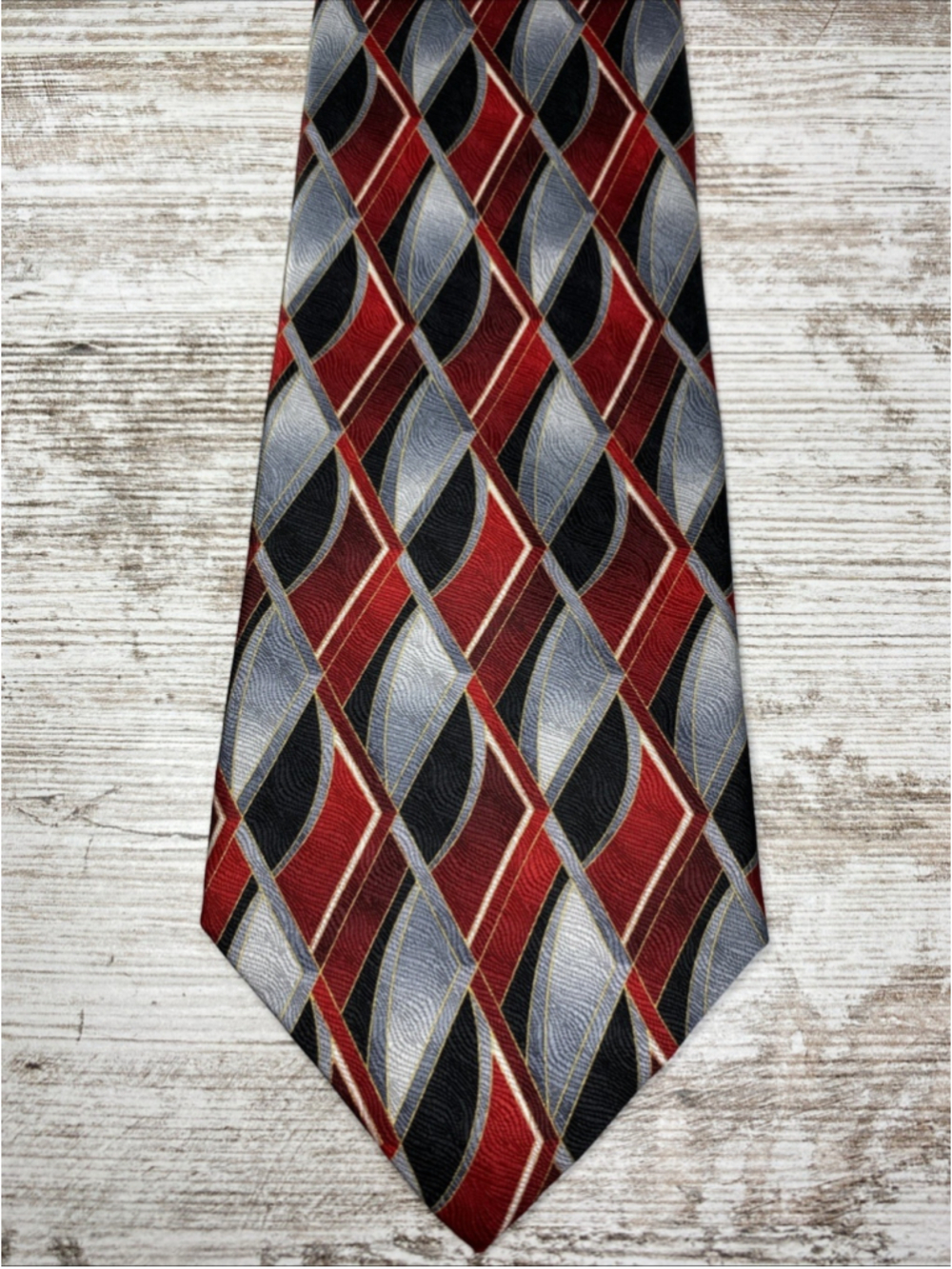 Linea Uomo Silk Tie Red Black Geometric Diamond 60β X-Long Business Power Tie